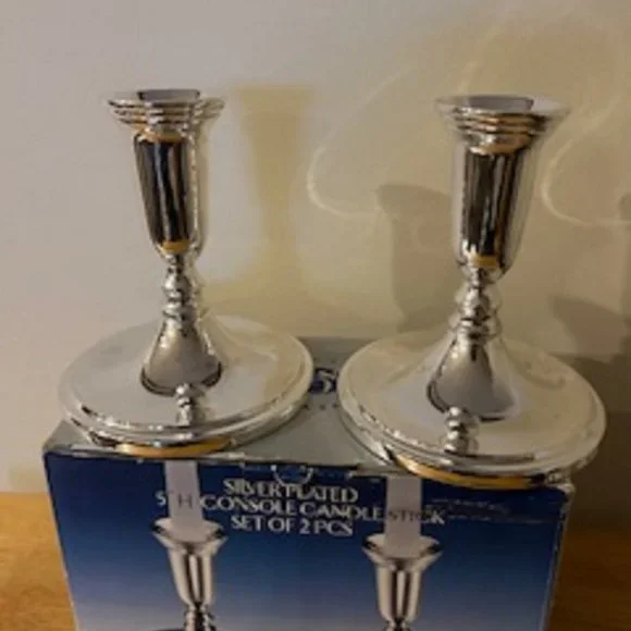 Candlestick Holders 5" Silver-Plated Set of 2 (Brand: Godinger) New - Picture 2 of 6